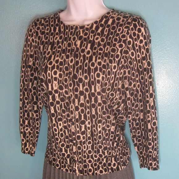 J Crew Womens Size M Button Front Wool Cardigan Black Chain Print Sweater 34" B - Picture 9 of 12